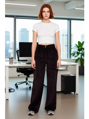 FRM Kadın Için Kadife Dokuma Geniş Paça Pantolon Fonksiyonel Dayanıklı Kaliteli Konforlu Rahat
