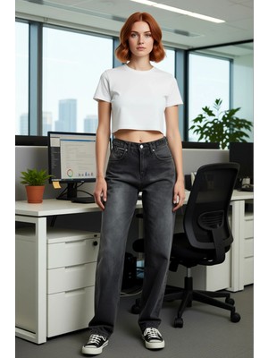 FRM Kadın Için Sürdürülebilir Açık Bol Kesim Yüksek Bel Jean Fonksiyonel Dayanıklı Kaliteli Şık