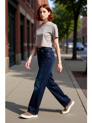 PayBuy Kadın Açık Yüksek Bel Straight Kesim Denim Pantolon Fonksiyonel Dayanıklı Kaliteli Estetik