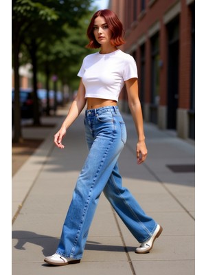 PayBuy Kadın Wide Leg Yüksek Bel Denim Pantolon Fonksiyonel Dayanıklı Kaliteli Konforlu Estetik Şık