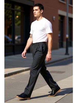 PayBuy Erkek Antrasit Pileli Baggy Fit Kumaş Pantolon Fonksiyonel Dayanıklı Kaliteli Konforlu Şık