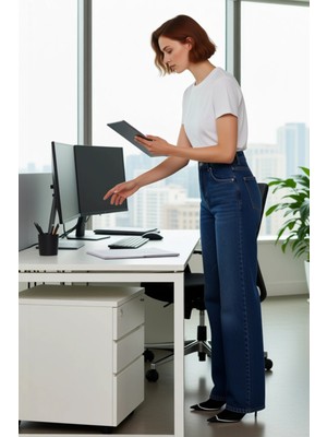 FRM Kadın Açık Denim Pantolon Geniş Paça Yüksek Bel Fonksiyonel Dayanıklı Kaliteli Konforlu Şık