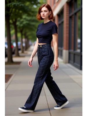 PayBuy Kadın Tüvit Desenli Flare Örme Pantolon Fonksiyonel Dayanıklı Kaliteli Konforlu Estetik Şık