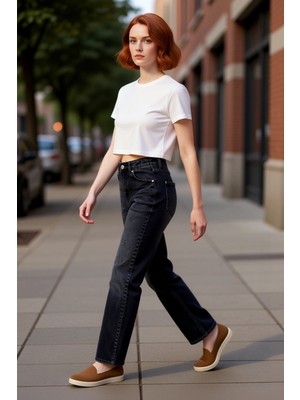 PayBuy Kadın Antrasit Yüksek Bel Geniş Paça Denim Pantolon Fonksiyonel Dayanıklı Kaliteli Estetik
