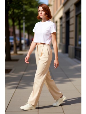 PayBuy Kadın Geniş Paça Pileli Dokuma Pantolon Fonksiyonel Dayanıklı Kaliteli Konforlu Estetik Şık