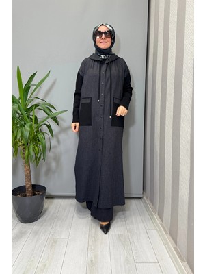 Miss Dalida Triko Detaylı Uzun Denim Kap Siyah T25PF-8010