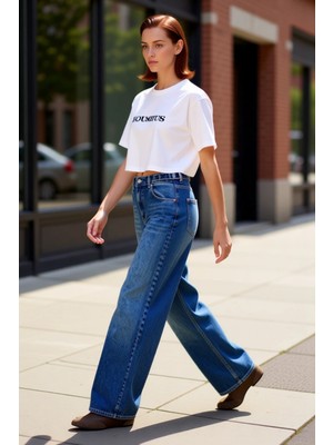 PayBuy Kadın Düşük Bel Geniş Paça Denim Pantolon Fonksiyonel Dayanıklı Kaliteli Konforlu Estetik Şık