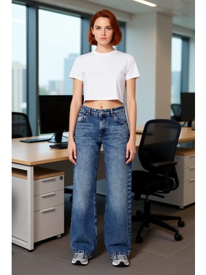 FRM Kadın Açık Wide Leg Jean Pantolon Günlük Kullanım Fonksiyonel Dayanıklı Kaliteli Konforlu Şık