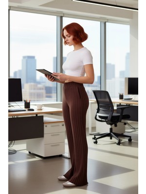 FRM Kadın Flare Örme Pantolon Günlük Kullanım Fonksiyonel Dayanıklı Kaliteli Konforlu Estetik Şık