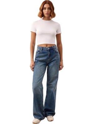 Ersefa Kadın Geniş Paça Yüksek Bel Kot Pantolon Fonksiyonel Dayanıklı Kaliteli Konforlu Estetik Şık