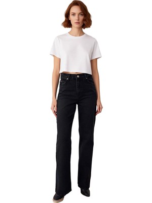 Ersefa Kadın Geniş Paça Yüksek Bel Kot Pantolon Fonksiyonel Dayanıklı Kaliteli Konforlu Estetik Şık