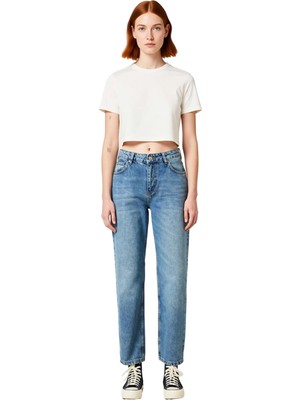 Ersefa Kadın Açık Yüksek Bel Straight Fit Denim Pantolon Fonksiyonel Dayanıklı Kaliteli Konforlu Şık
