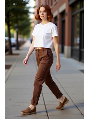 PayBuy Kadın Haki Cigarette Kesim Gabardin Pantolon Fonksiyonel Dayanıklı Kaliteli Konforlu Rahat
