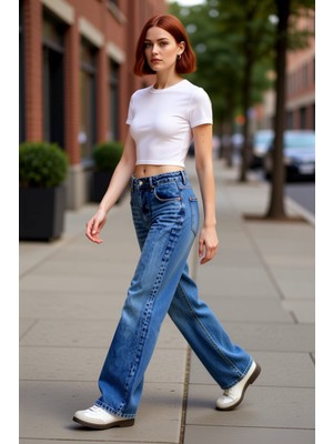PayBuy Kadın Geniş Paça Yüksek Bel Jean Pantolon Fonksiyonel Dayanıklı Kaliteli Konforlu Estetik Şık