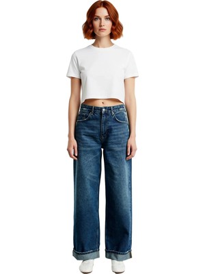 Ersefa Kadın Koyu Bol Kesim Denim Pantolon Fonksiyonel Dayanıklı Kaliteli Konforlu Estetik Modern