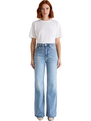 Ersefa Kadın Açık Wide Leg Denim Pantolon Yüksek Bel Fonksiyonel Dayanıklı Kaliteli Konforlu Spor