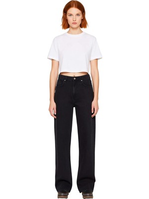 Ersefa Kadın Açık Yüksek Bel Bol Paça Denim Pantolon Fonksiyonel Dayanıklı Kaliteli Konforlu Spor