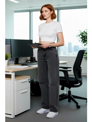 FRM Kadın Açık Wide Leg Jean Pantolon Yüksek Bel Fonksiyonel Dayanıklı Kaliteli Konforlu Rahat