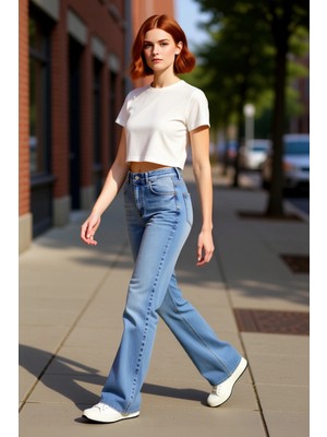 PayBuy Kadın Yüksek Bel Flare Ispanyol Paça Jeans Yırtmaç Detaylı Fonksiyonel Dayanıklı Kaliteli Şık