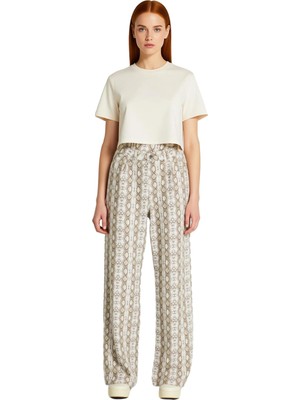 Ersefa Kadın Yılan Desenli Wide Leg Kot Pantolon Yüksek Bel Fonksiyonel Dayanıklı Kaliteli Modern