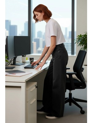 FRM Kadın Geniş Paça Denim Pantolon Yüksek Bel Fonksiyonel Dayanıklı Kaliteli Konforlu Estetik