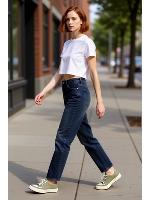 PayBuy Kadın Yüksek Bel Düz Kesim Denim Pantolon Fonksiyonel Dayanıklı Kaliteli Konforlu Estetik Şık