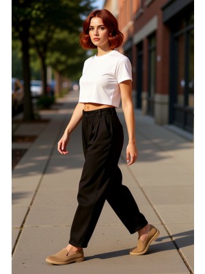 PayBuy Kadın Yüksek Bel Barrel Kesim Keten Pantolon Fonksiyonel Dayanıklı Kaliteli Konforlu Rahat