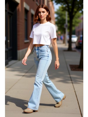 PayBuy Kadın Açık Yüksek Bel Flare Denim Pantolon Fonksiyonel Dayanıklı Kaliteli Konforlu Estetik