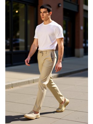 PayBuy Kadın Için Açık Slim Fit Kumaş Dokuma Pantolon Beli Bağlama Detaylı Fonksiyonel Dayanıklı Şık