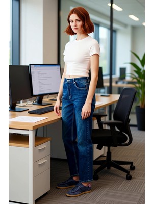 FRM Kadın Comfort Fit Yüksek Bel Koyu Jean Fonksiyonel Dayanıklı Kaliteli Konforlu Estetik Şık