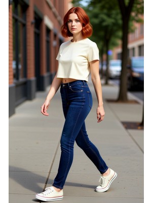 PayBuy Kadın Yüksek Bel Dar Paça Denim Pantolon Fonksiyonel Dayanıklı Kaliteli Konforlu Estetik Şık