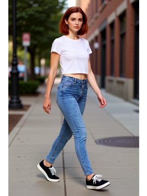 PayBuy Kadın Yüksek Bel Dar Paça Denim Pantolon Fonksiyonel Dayanıklı Kaliteli Konforlu Estetik Şık