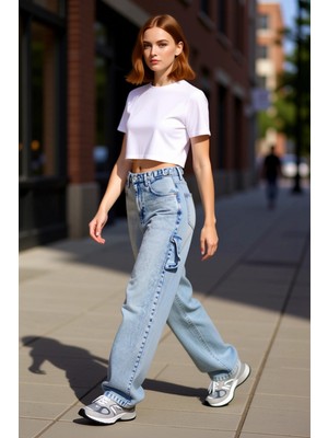 PayBuy Bol Kesim Açık Yüksek Bel Denim Pantolon Genç Kadın Için Fonksiyonel Dayanıklı Kaliteli Şık