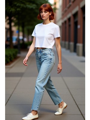 PayBuy Açık Yüksek Bel Straight Kesimli Paça Kadın Kot Pantolon Fonksiyonel Dayanıklı Kaliteli Şık