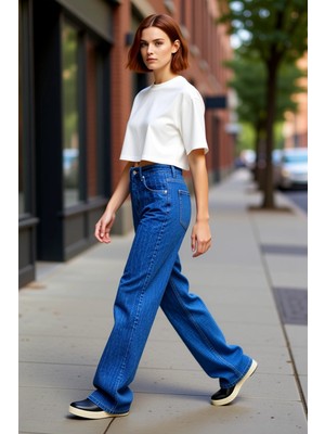 PayBuy Kadın Dokulu Wide Leg Jean Pantolon Fonksiyonel Dayanıklı Kaliteli Konforlu Estetik Modern