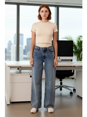 FRM Kadın Geniş Paça Jean Pantolon Fonksiyonel Dayanıklı Kaliteli Konforlu Estetik Premium Şık