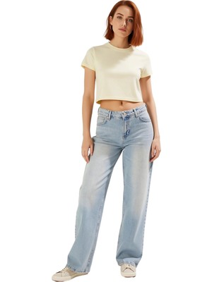 Ersefa Cool Kadın Antrasit Geniş Paça Düşük Bel Jean Fonksiyonel Dayanıklı Kaliteli Konforlu Spor