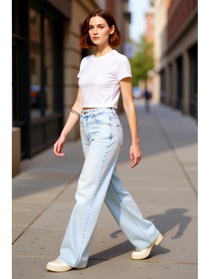 PayBuy Kadın Açık Wide Leg Kot Pantolon Fonksiyonel Dayanıklı Kaliteli Konforlu Estetik Premium Şık