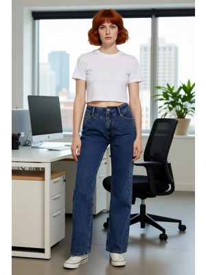 FRM Kadın Wide Leg Yüksek Bel Denim Pantolon Fonksiyonel Dayanıklı Kaliteli Konforlu Estetik Şık