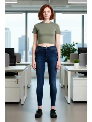 FRM Kadın Esnek Yüksek Bel Skinny Fit Denim Pantolon Fonksiyonel Dayanıklı Kaliteli Konforlu Şık