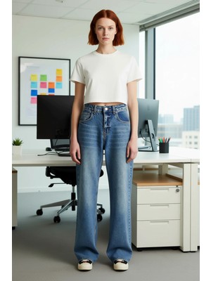 FRM Kadın Comfort Fit Wide Leg Jean Fonksiyonel Dayanıklı Kaliteli Konforlu Estetik Premium Şık