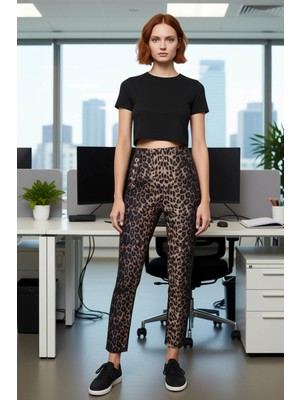 FRM Kadın Cigarette Kesim Yüksek Bel Dokuma Pantolon Fonksiyonel Dayanıklı Kaliteli Konforlu Şık