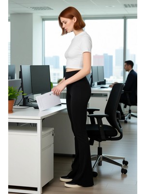 FRM Kadın Yüksek Bel Esnek Ispanyol Paça Fitilli Örme Pantolon Fonksiyonel Dayanıklı Kaliteli Şık