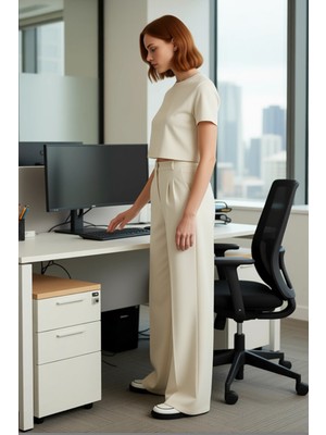 FRM Kadın Haki Wide Leg Pilili Pantolon Fonksiyonel Dayanıklı Kaliteli Konforlu Estetik Modern