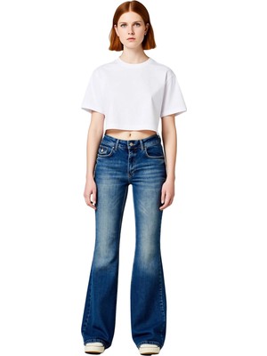 Ersefa Kadın Flare Kesim Denim Pantolon Dikiş Detaylı Fonksiyonel Dayanıklı Kaliteli Konforlu Şık