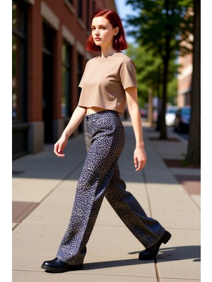 PayBuy Kadın Leopar Desenli Wide Leg Jean Pantolon Fonksiyonel Dayanıklı Kaliteli Konforlu Modern