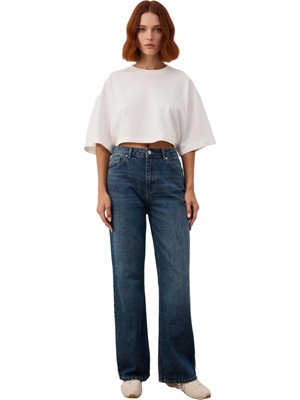 Ersefa Kadın Moda Geniş Paça Yüksek Bel Kot Pantolon Fonksiyonel Dayanıklı Kaliteli Konforlu Spor