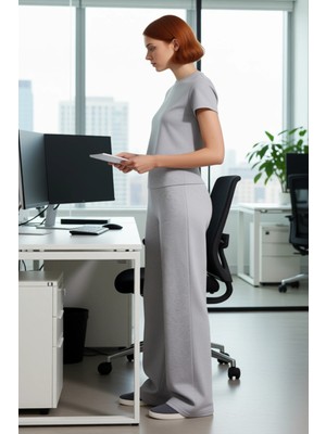 FRM Kadın Melanj Beli Katlamalı Bol Paça Pantolon Fonksiyonel Dayanıklı Kaliteli Konforlu Spor