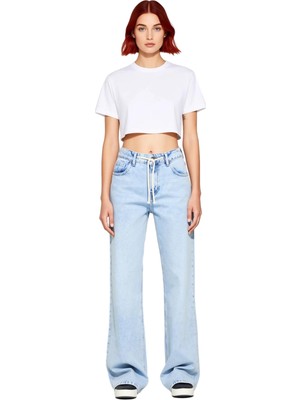 Ersefa Kadın Açık Rejeneratif Pamuk Bağcıklı Normal Bel Bol Paça Jean Fonksiyonel Dayanıklı Rahat