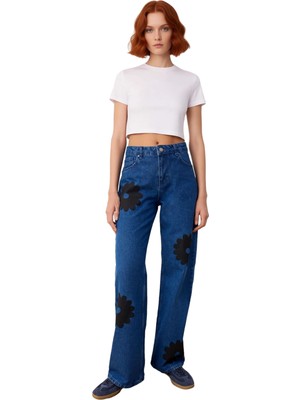 Ersefa Kadın Yüksek Bel Çiçek Desenli Palazzo Jean Fonksiyonel Dayanıklı Kaliteli Konforlu Modern